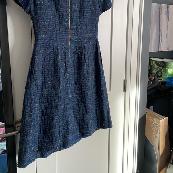 Kay Unger Tweed Dress Blue Green Gold Size 8 - Picture 6 of 8